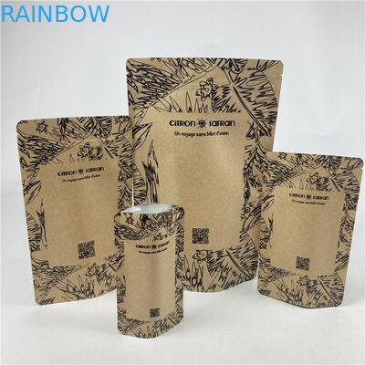 Promosi Stand Up Bag Food Grade Heat Seal Printed Biodegradable Custom Food Kraft Paper Bag Dengan Zipper