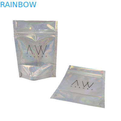 Custom Holographic Aluminium Foil Clear Front Zipper Mylar Bags Proof Bau Kantong Kemasan Plastik yang Bisa Di tutup Kembali