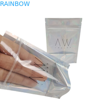 Custom Holographic Aluminium Foil Clear Front Zipper Mylar Bags Proof Bau Kantong Kemasan Plastik yang Bisa Di tutup Kembali