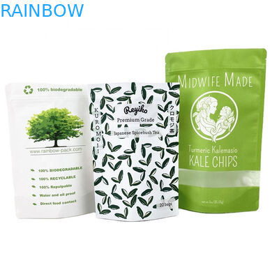 Logo yang disesuaikan 100% Biodegradable Kraft Paper Kantong yang dapat ditutup kembali Untuk Makanan Bubuk Kacang Makanan Kemasan Kantong Teh Ringan Kosong