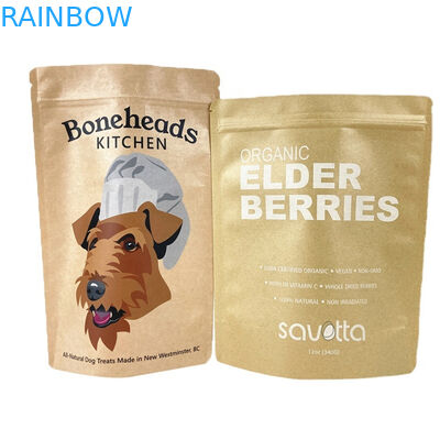 OEM Custom Logo Biodegradable Kraft Paper Bags untuk Kue Kue Kacang Makanan Powder Pet Food Bau Proof Bag Dengan Jendela