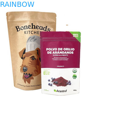 OEM Custom Logo Biodegradable Kraft Paper Bags untuk Kue Kue Kacang Makanan Powder Pet Food Bau Proof Bag Dengan Jendela