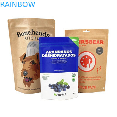 Tas Kertas Kraft Putih Biodegradable Khusus untuk Kacang Bubuk Makanan Hewan Peliharaan Kantong Kemasan Kertas Bumbu