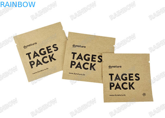 Tas Teh Kosong Biodegradable Custom Tiga Sisi Seal Panas Tas Kemasan Teh Kopi Kantong Kemasan Tablet Kertas Kraft