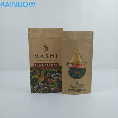 Tas Stand Up Custom Dengan Zipper, Seal Panas Diterbitkan Biodegradable Makanan Kraft Kantong Kertas