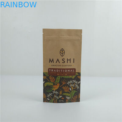 Tas Stand Up Custom Dengan Zipper, Seal Panas Diterbitkan Biodegradable Makanan Kraft Kantong Kertas