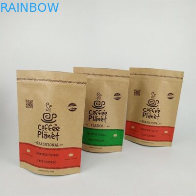 Stand Up Zipper Laminated Kraft Paper Coffee Bean Packing Bags Dengan Desgasing Valve