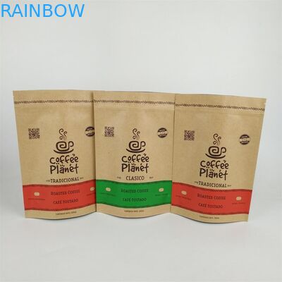Stand Up Zipper Laminated Kraft Paper Coffee Bean Packing Bags Dengan Desgasing Valve