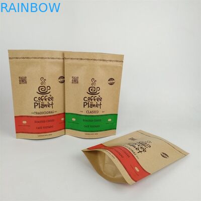 Stand Up Zipper Laminated Kraft Paper Coffee Bean Packing Bags Dengan Desgasing Valve