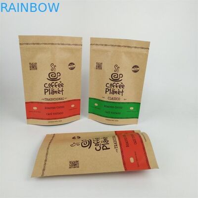 Stand Up Zipper Laminated Kraft Paper Coffee Bean Packing Bags Dengan Desgasing Valve