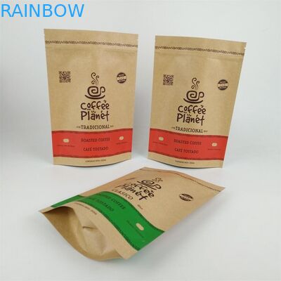 Stand Up Zipper Laminated Kraft Paper Coffee Bean Packing Bags Dengan Desgasing Valve