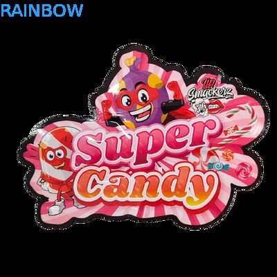 Kantong Plastik 3.5g Die Cut Glossy Zipper Mylar Untuk Kemasan Permen Herbal Gummy Anti Bau Permukaan Mengkilap