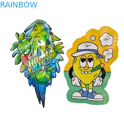 Kantong Mylar Kotak Tampilan 3.5g Bentuk Kustom Tahan Anak Sentuhan Lembut Die Cut Untuk Plastik Edible 1g 3.5g 7g 14g 28g