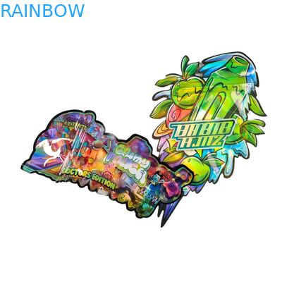 Kantong Mylar Kotak Tampilan 3.5g Bentuk Kustom Tahan Anak Sentuhan Lembut Die Cut Untuk Plastik Edible 1g 3.5g 7g 14g 28g