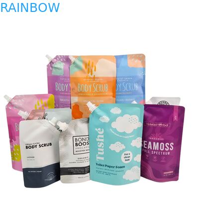 Liquid Plastic Stand Up Bag Dengan Spout Squeeze Packaging Bag Untuk Kosmetik Minuman Lotion Nozzle Bag