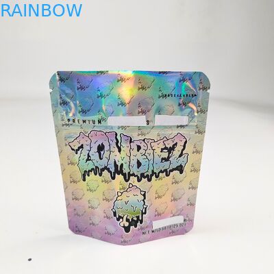 Holographic Mylar Bag Reseable Smell Proof Stand Up Bag 3.5g/7g/1oz/1lb Gummies Snack Kantong Plastik Dengan Zipper