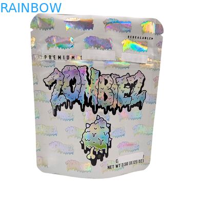 Holographic Mylar Bag Reseable Smell Proof Stand Up Bag 3.5g/7g/1oz/1lb Gummies Snack Kantong Plastik Dengan Zipper