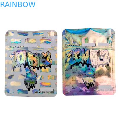 Holographic Mylar Bag Reseable Smell Proof Stand Up Bag 3.5g/7g/1oz/1lb Gummies Snack Kantong Plastik Dengan Zipper