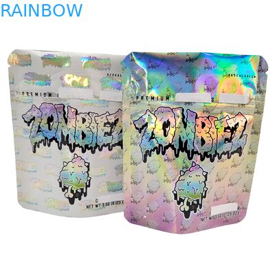 Holographic Mylar Bag Reseable Smell Proof Stand Up Bag 3.5g/7g/1oz/1lb Gummies Snack Kantong Plastik Dengan Zipper