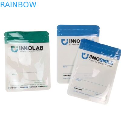 Tas Ritsleting Putih yang Dapat Disesuaikan untuk Pengemasan Penyelaras Gigi Transparan Gigi, Satu Sisi Transparan dengan Penyegelan Panas dan Penyelarasan Logo