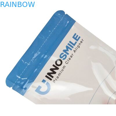 Tas Ritsleting Putih yang Dapat Disesuaikan untuk Pengemasan Penyelaras Gigi Transparan Gigi, Satu Sisi Transparan dengan Penyegelan Panas dan Penyelarasan Logo