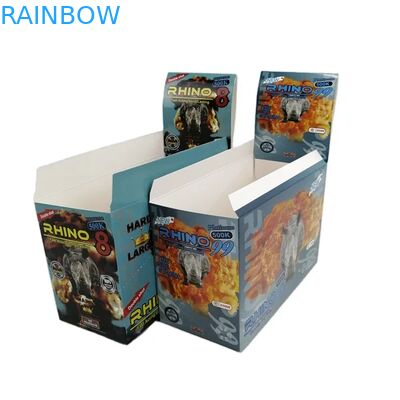 Grosir Kustom Rhino 100k 150k 200k Pil Peningkatan Kapsul Obat Kemasan 3d Kartu dengan Kotak Display Kertas