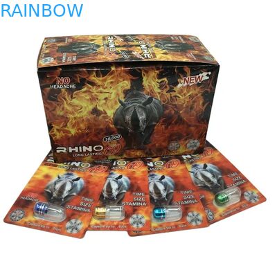 Grosir Kustom Rhino 100k 150k 200k Pil Peningkatan Kapsul Obat Kemasan 3d Kartu dengan Kotak Display Kertas