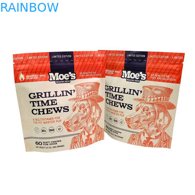Kantong Berdiri yang Dapat Digunakan Kembali Ramah Lingkungan dengan Ketebalan 50-200 mikron untuk Pengemasan Makanan Hewan