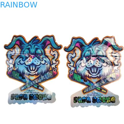 Kantong Mylar Potongan Mati Eksotis 3.5g 1lb Holografik Food Grade Permen Aroma Bentuk Khusus Tahan Anak Kantong Ziplock Mylar