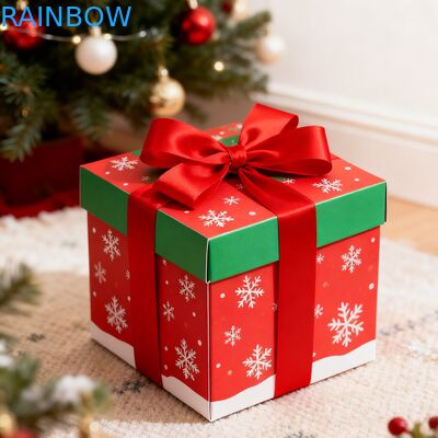 Kotak Hadiah Persegi Panjang Kraft Biodegradable yang Dapat Didaur Ulang Tutup Lipat Pita UV Coating Matte Kustom Kotak Hadiah Ulang Tahun Natal