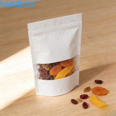 Kantong Kemasan Makanan Tahan Lembab Ziplock Segel Panas Kertas Kraft Biodegradable Kustom Untuk Kacang Buah Kering Kantong Mylar