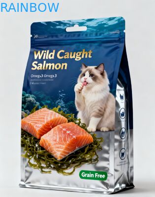 Kantong Plastik Kemasan Makanan Hewan Kucing dengan Dasar Datar Besar Kustom untuk Makanan Anjing 500g 1kg 2.5kg 10kg Kemasan Kantong Mylar dengan Resleting