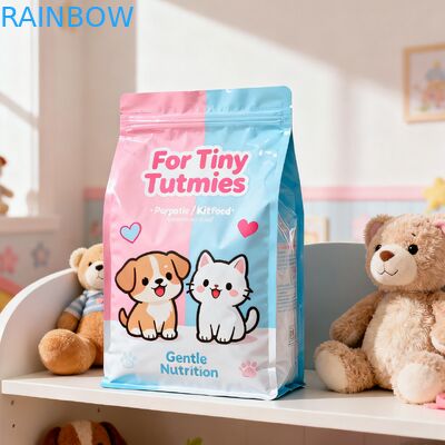 Custom Biodegradable Animal Feed Food Packaging Mylar Bags Side Gusset Pouch Dog Cat Pet Food Zipper Bag dengan Katup