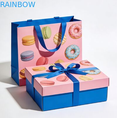 Premium Food Grade Folding Base and Lid Box for Cake Sushi Macaron Dessert Bakery Gift Box Set dengan Kantong Kertas