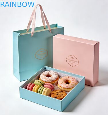 Premium Food Grade Folding Base and Lid Box for Cake Sushi Macaron Dessert Bakery Gift Box Set dengan Kantong Kertas