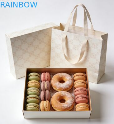 Premium Food Grade Folding Base and Lid Box for Cake Sushi Macaron Dessert Bakery Gift Box Set dengan Kantong Kertas