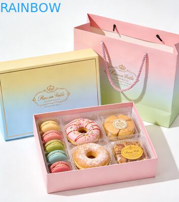 Premium Food Grade Folding Base and Lid Box for Cake Sushi Macaron Dessert Bakery Gift Box Set dengan Kantong Kertas