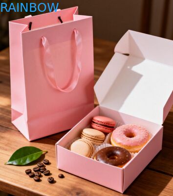 Premium Food Grade Folding Base and Lid Box for Cake Sushi Macaron Dessert Bakery Gift Box Set dengan Kantong Kertas