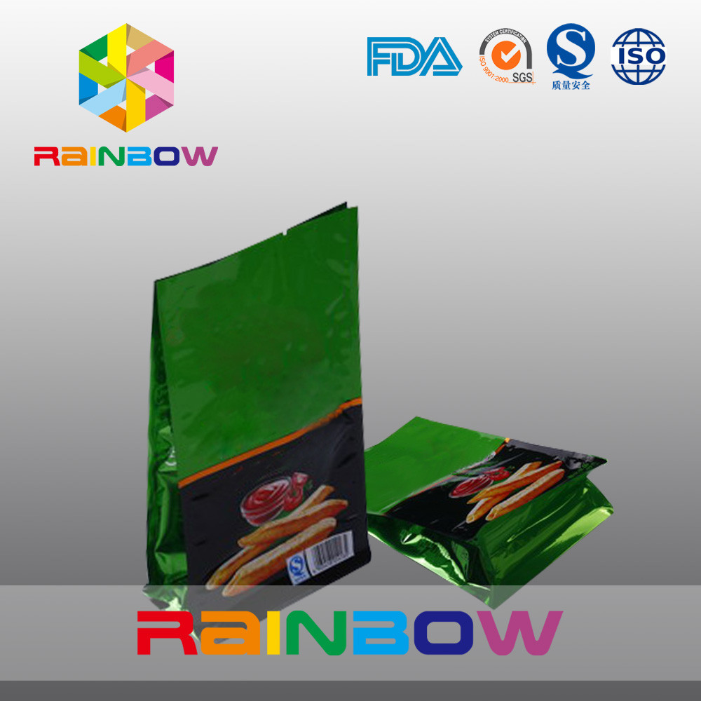 Plastik Shining Finish Flat Bottom Stand Up Chips Kemasan Tas Dengan Tear Notch