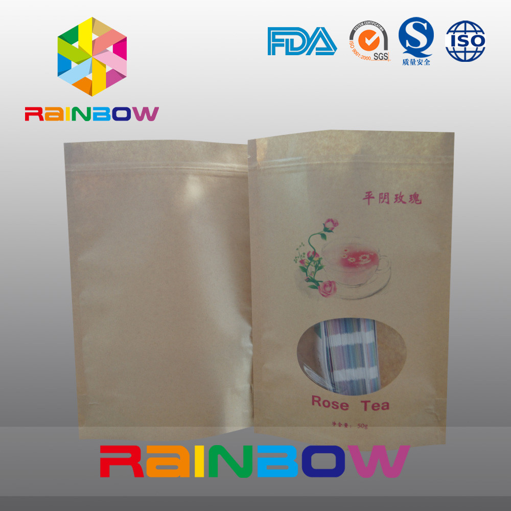 Stand Up Simple Brown Kraft Paper Snack Bag Dengan Clear Window