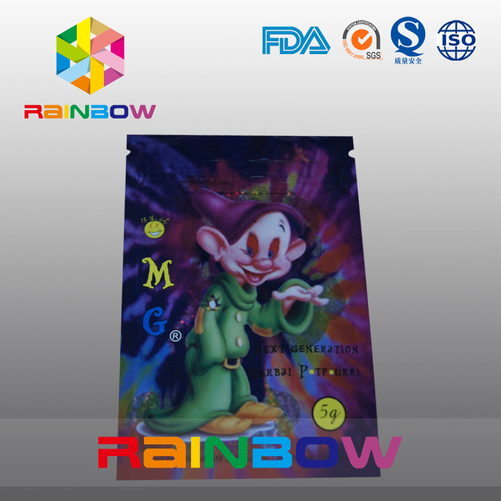 5g OMG Tiga Sisi Segel Tas Kemasan Dupa Herbal Dengan Ritsleting