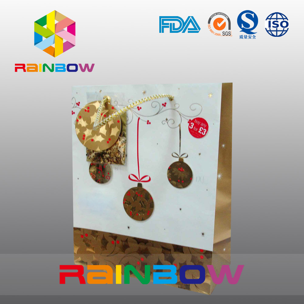 Mewah dicetak tas kertas datar disesuaikan bawah dengan tali untuk hadiah