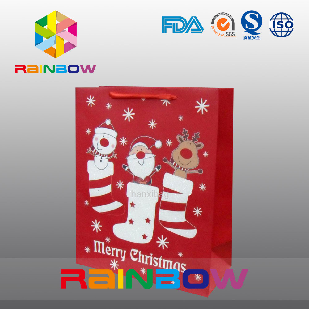Tas Kertas Disesuaikan Merah Hadiah Natal Tas Dengan Tali Merah / Lucu Dicetak
