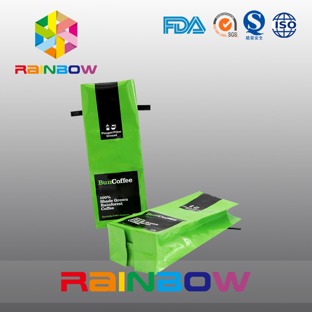 Kantong Teh Kemasan Sisi Buhul Mengkilap Aluminium Foil, Green Tin Tie Coffee Pouch
