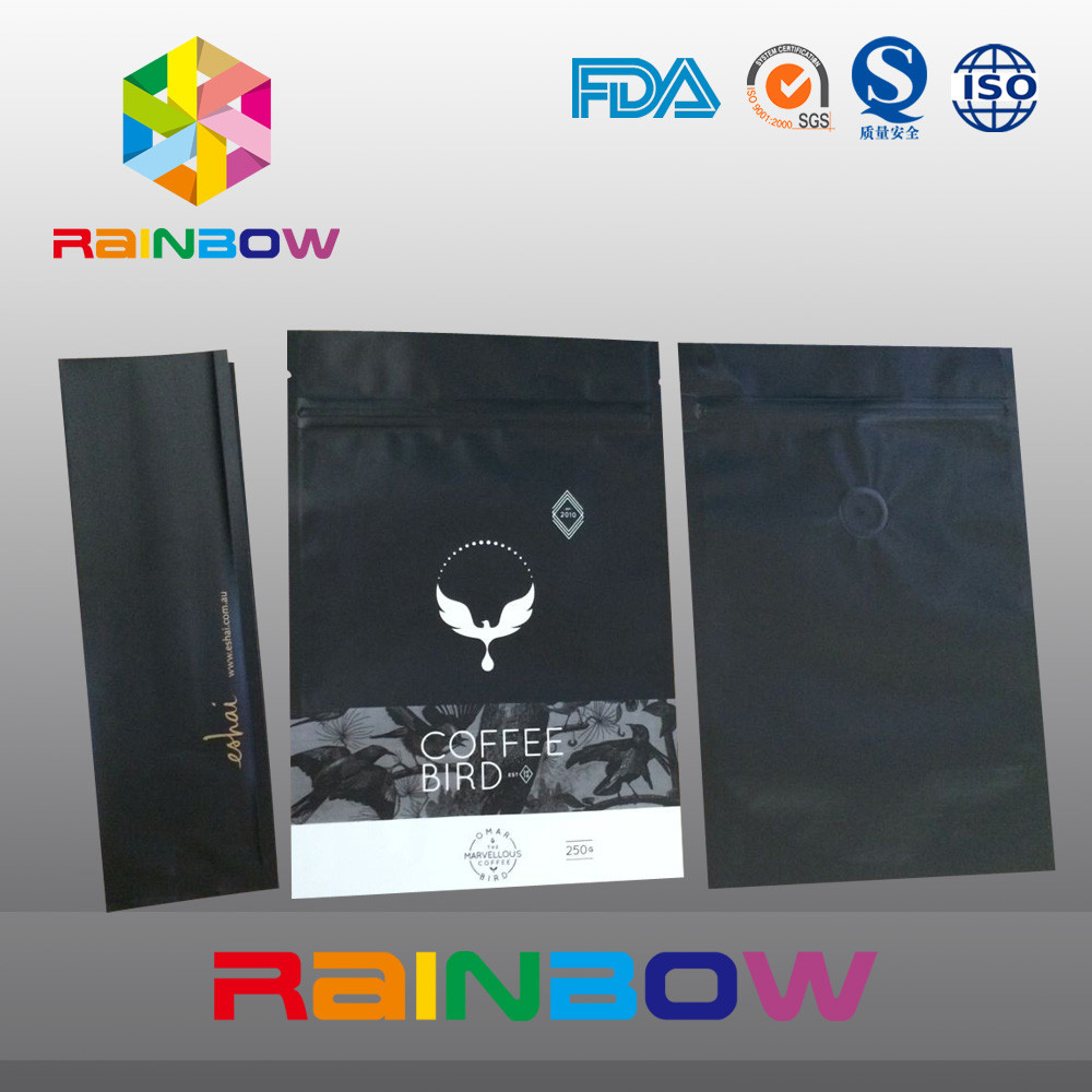 Matt Hitam Standing Jenis Coffee Bean Foil Pouch Kemasan Tas Dengan grassing Valve