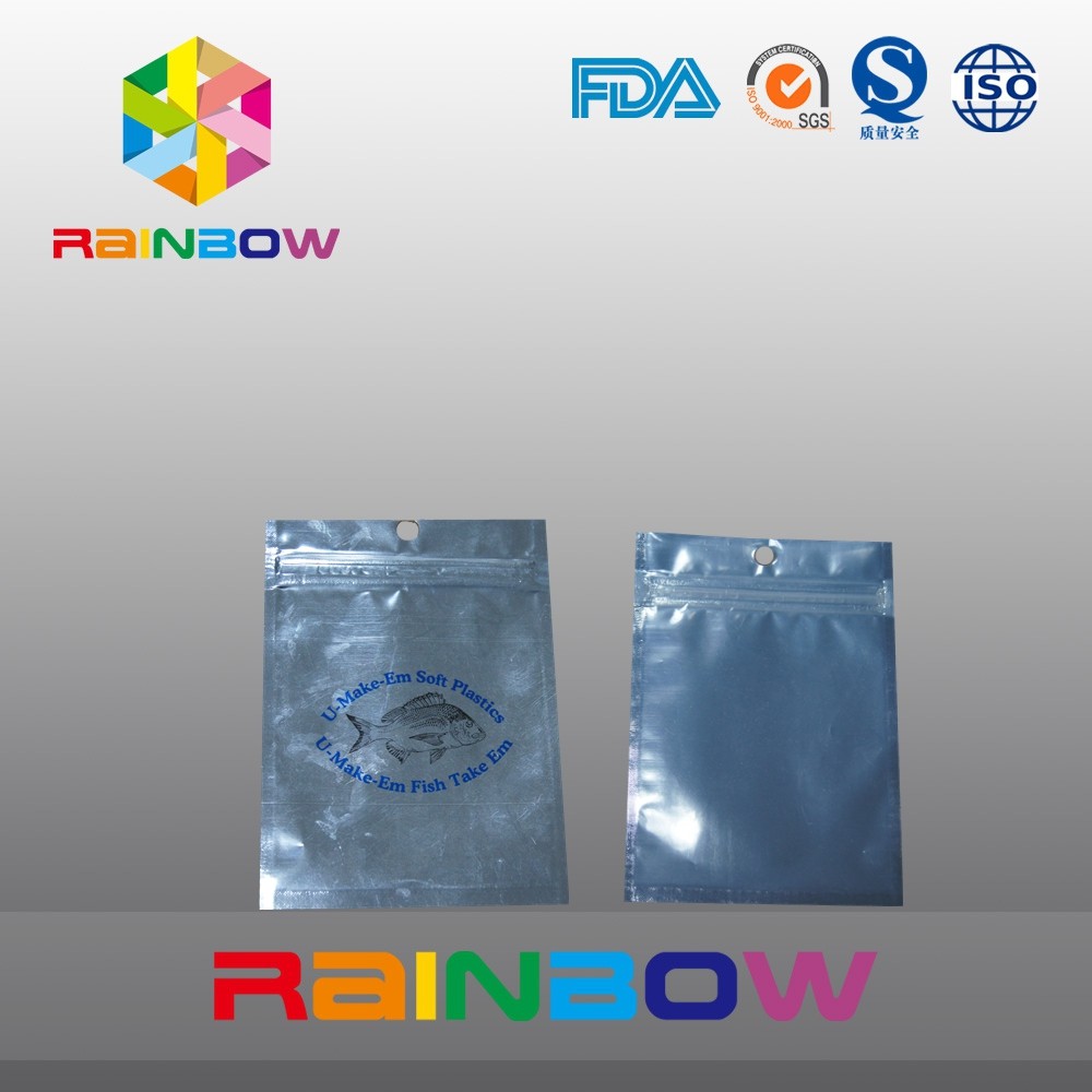 Depan Transparan Kembali Foil Kantong Makanan Hewan Peliharaan Dengan Ritsleting, Tas Umpan Pancing