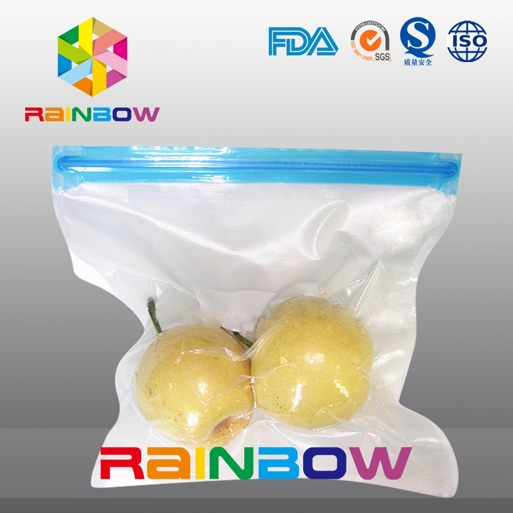 Poli vakum tekstur kantong penyimpanan makanan / slider ritsleting tas segel makanan vakum