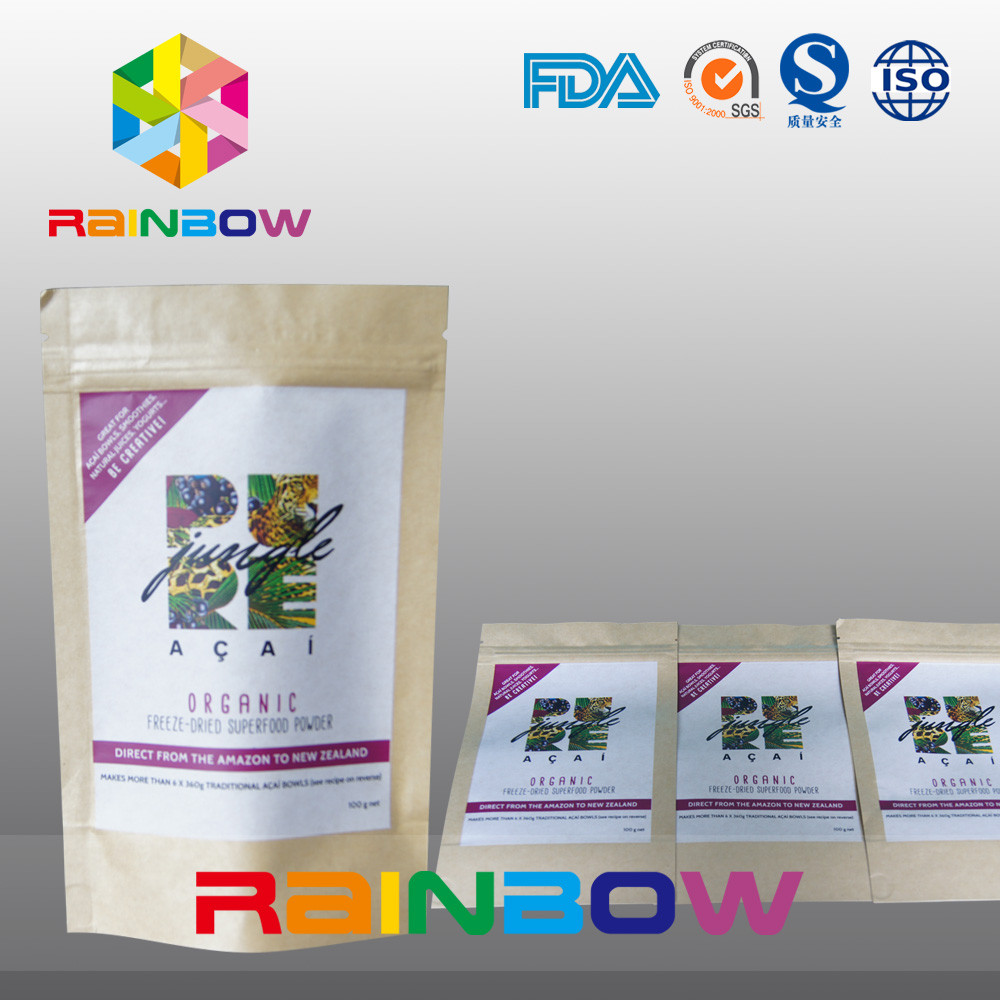 Logo Dicetak Chia Seeds Krafter Paper Ziplock Bag / Nut Snack Food Packaging