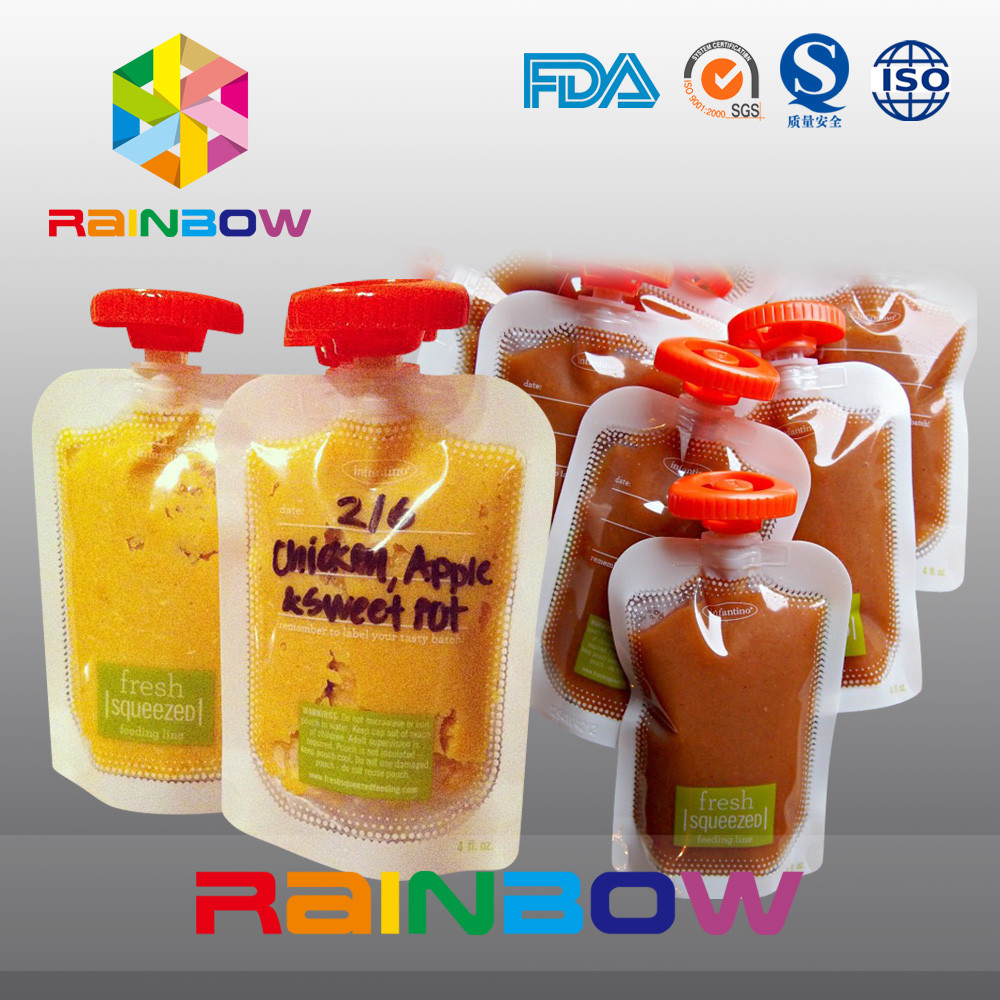 Clear Self Standing Spout Pouch Untuk Selai / Jus, Tas Kemasan Makanan yang Dapat Digunakan Kembali Untuk Anak Bayi
