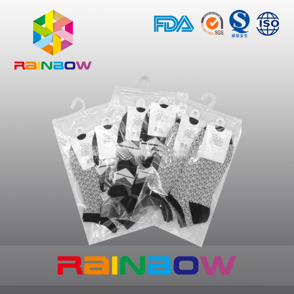 Sesuaikan Logo Cetak Tas Ziplock Plastik Bening / Hanging Hook Bag Dengan Zipper